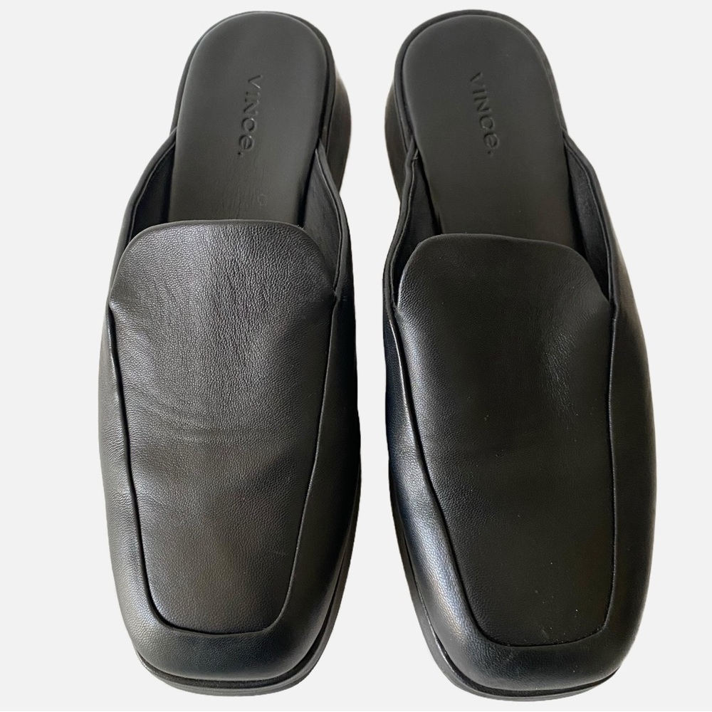 Vince, Raquel Backless square toe leather wedge slip on platform mule